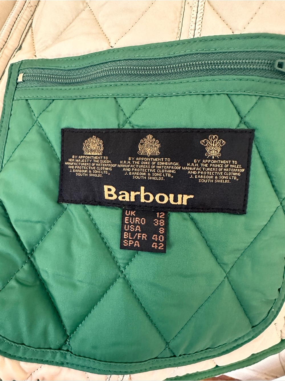 Barbour Green Quilted Sleeveless Vest Size 8 - Picture 4 of 7